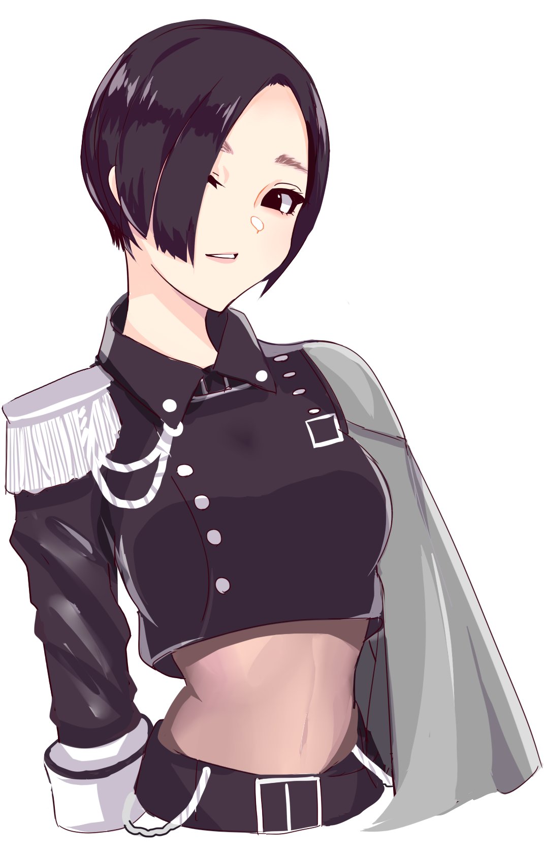 1girl, aiguillette, ameya_shioichi, bangs, belt, black_belt, black_eyes, black_hair