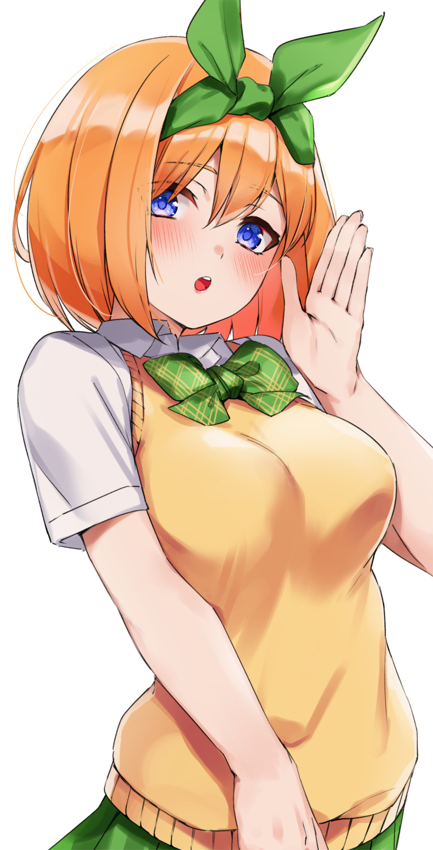 1girl, :o, absurdres, april_fools, arm_at_side, bangs, blue_eyes, blush