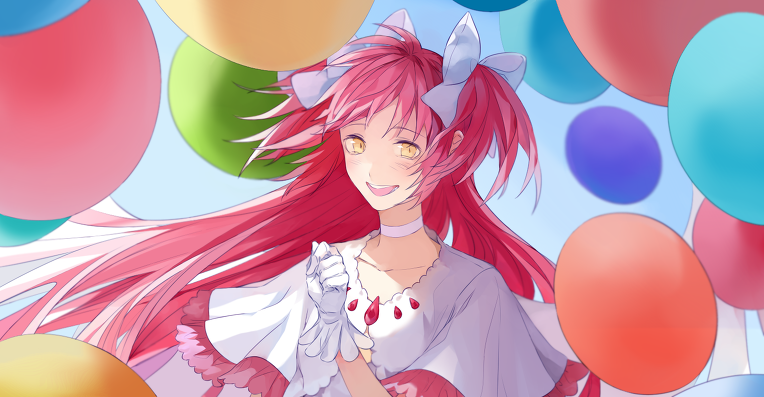 1girl, arm_at_side, backlighting, balloon, blue_background, blurry, blurry_background, choker