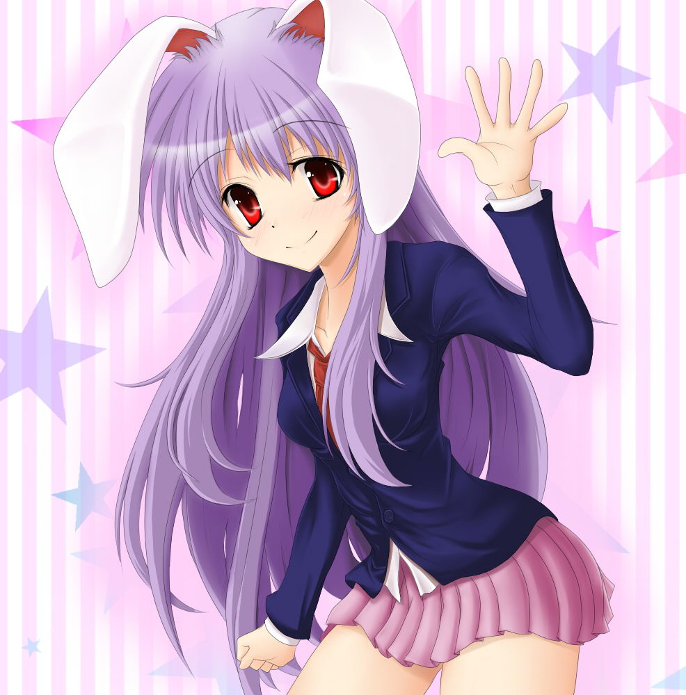 animal_ears, rabbit_ears, kounosuke, lavender_hair, long_hair, red_eyes, reisen_udongein_inaba, smile