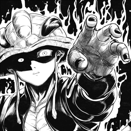 1boy, aura, greyscale, helmet, hunter_x_hunter, jacket, male_focus, meruem
