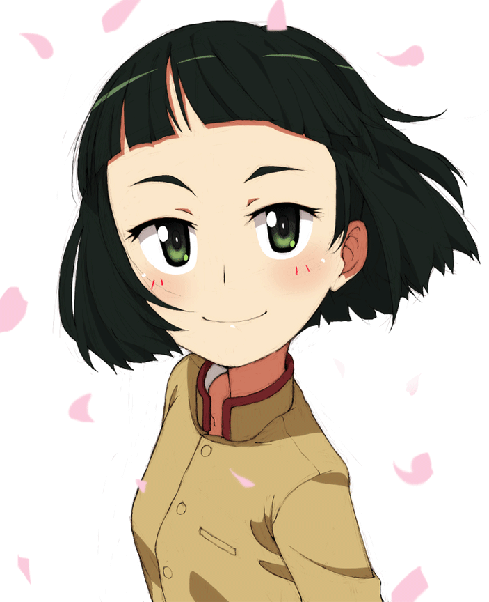 1girl, bangs, black_hair, blunt_bangs, blunt_ends, bob_cut, brown_jacket, chi-hatan_school_uniform
