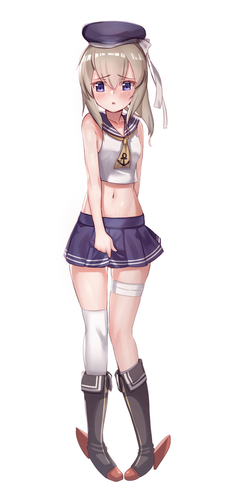 1girl, adjusting_skirt, alternate_costume, alternate_hairstyle, anchor_symbol, ayanami_(azur_lane), ayanami_(azur_lane)_(cosplay), azur_lane
