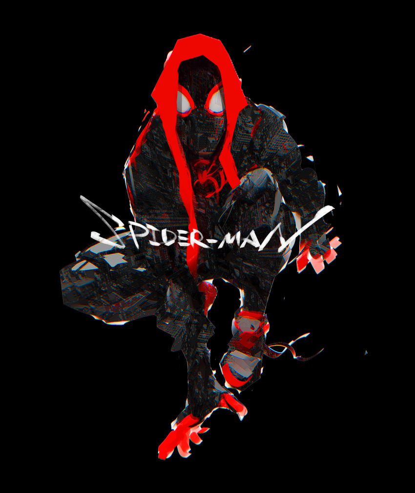 1boy, absurdres, black_background, faux_traditional_media, highres, hironakata, hood, hood_up