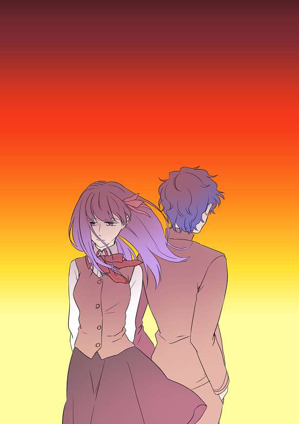1boy, 1girl, back-to-back, blue_hair, brother_and_sister, fate/stay_night, fate_(series), gakuran