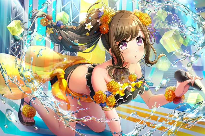 bikini, black_hair, blush, d4dj, long_hair, mizushima_marika, ponytail, smile