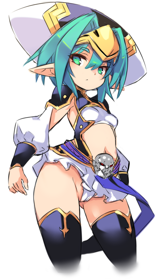 1girl, black_legwear, breasts, eyes, green_eyes, green_hair, hat, hellmatio