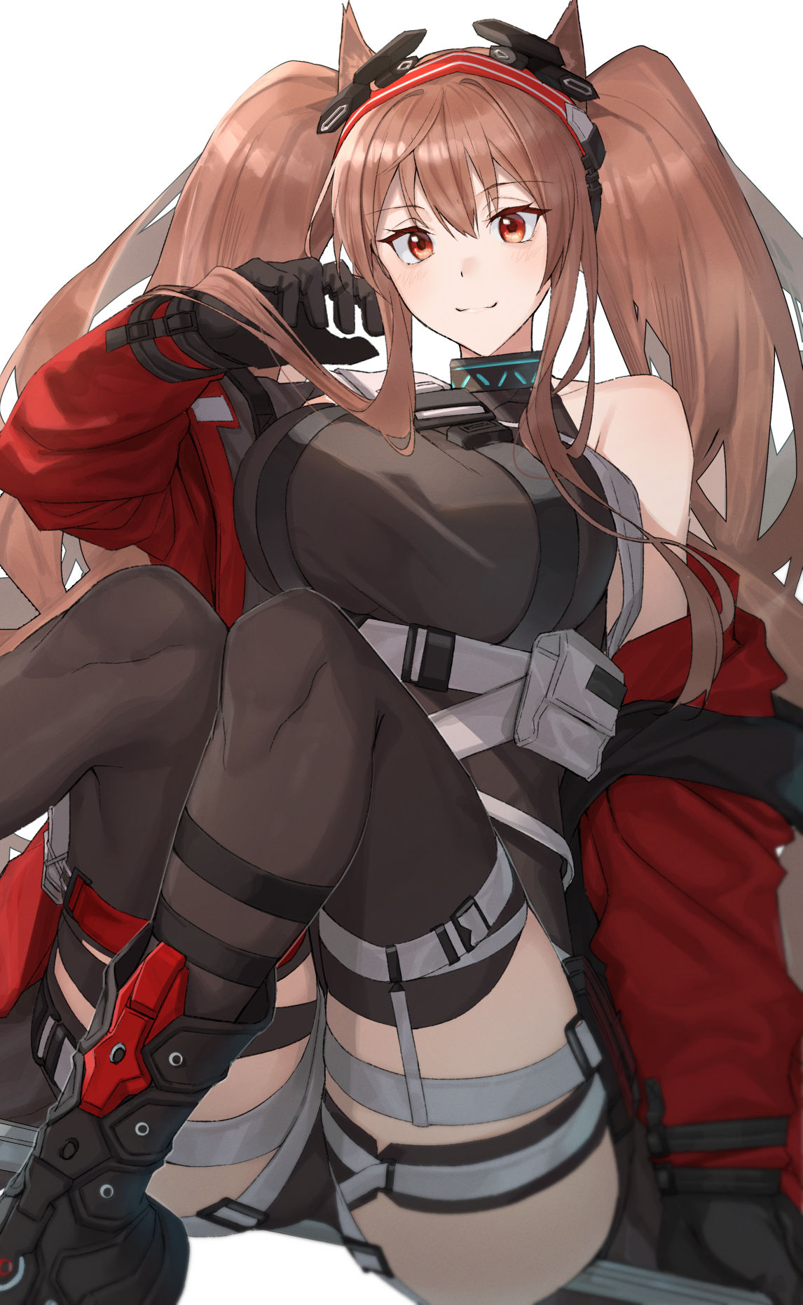 1girl, angelina_(arknights), angelina_(distinguished_visitor)_(arknights), arknights, black_gloves, boots, breasts, brown_hair