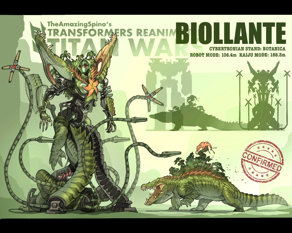 1girl, biollante, character_name, crossover, decepticon, english_commentary, godzilla_(series), height_difference