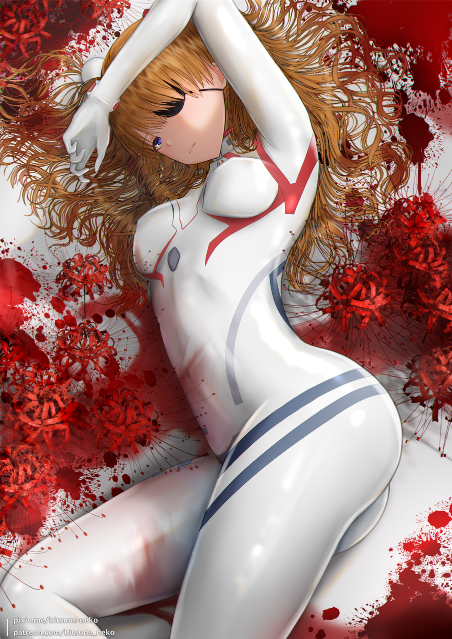 1girl, ass, bangs, blood, blood_splatter, blue_eyes, bodysuit, brown_hair