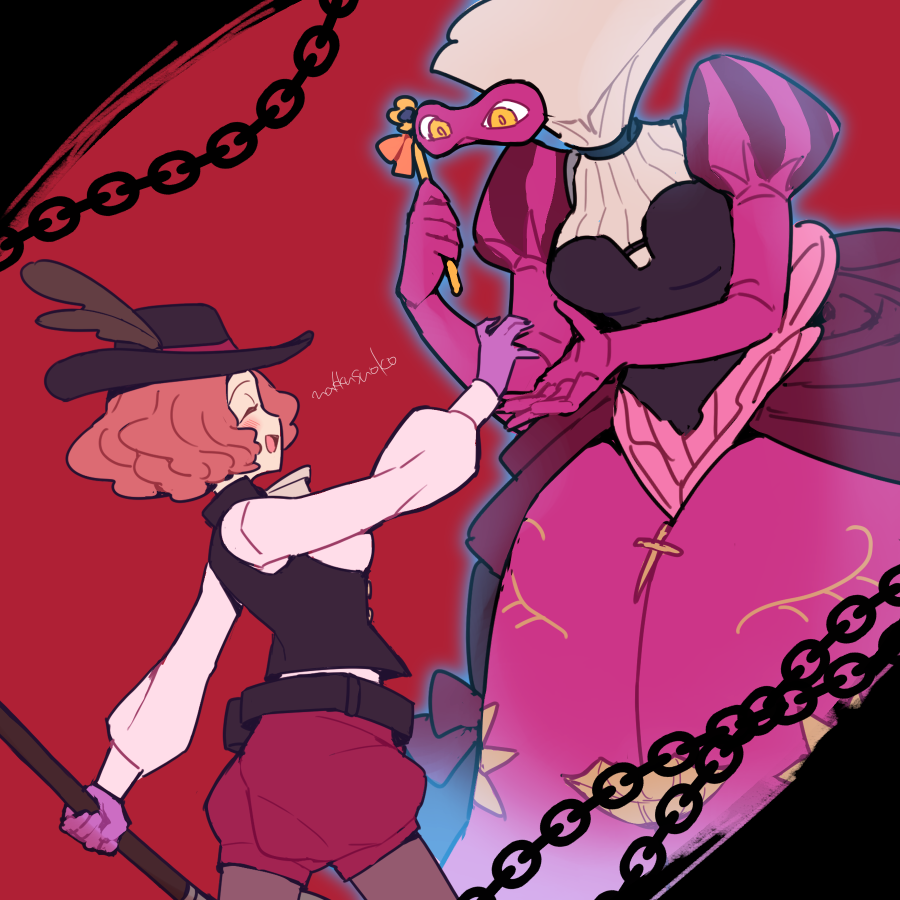 artist_name, belt, blush, brown_hair, chain, closed_eyes, do_m_kaeru, domino_mask