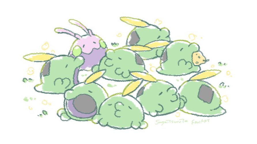 berry_(pokemon), closed_mouth, commentary_request, eating, gen_3_pokemon, gen_6_pokemon, goomy, grass