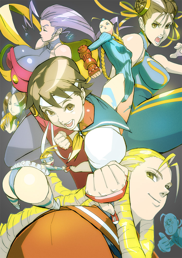 big_ass, blonde_hair, breasts, brown_eyes, brown_hair, cammy_white, capcom, chun-li, cleavage, hibiki_dan, huge_ass, huge_breasts, kanzuki_karin, kasugano_sakura, kuruma_hajime, lips, pantyhose, rainbow_mika, rose_(street_fighter), street_fighter, yellow_eyes