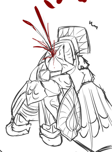 armor, demon's_souls, garl_vinland, helmet, male, nosebleed, shield, sketch