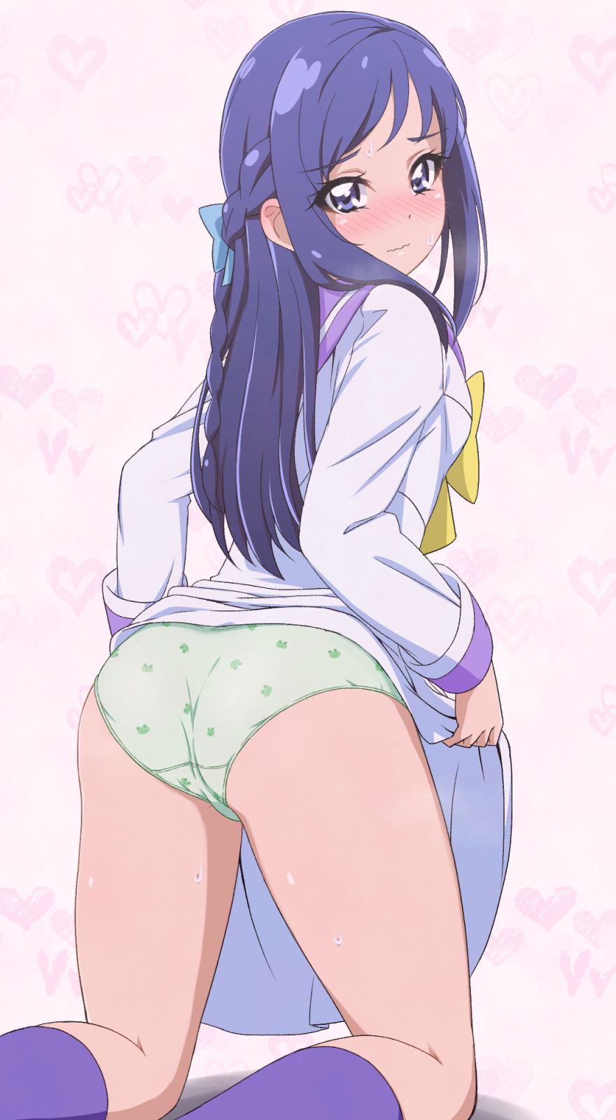 1girl, acchi_(koiyimknp), ass, blue_eyes, blue_hair, blush, closed_mouth, dokidoki!_precure