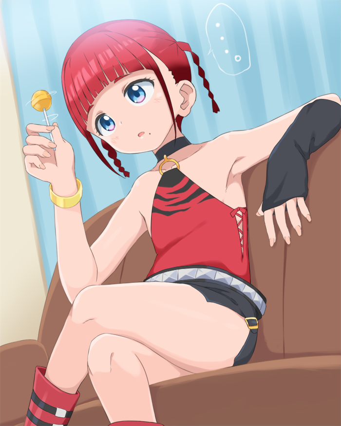 ..., 1girl, asukagawa_chise, bangs, black_choker, black_shorts, blue_eyes, blunt_bangs