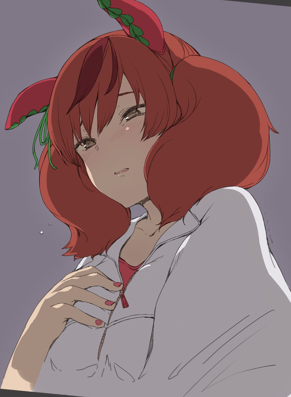 1girl, animal_ears, blush, brown_eyes, commentary_request, fingernails, grey_background, highres