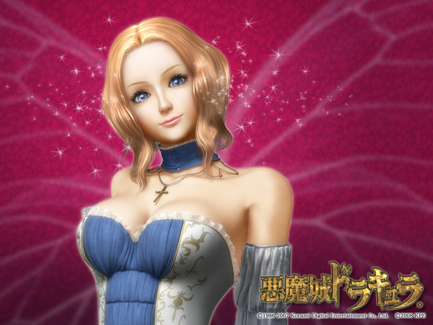 angela_(castlevania), blonde_hair, blue_eyes, breasts, bust, castlevania, castlevania_pachislot, choker
