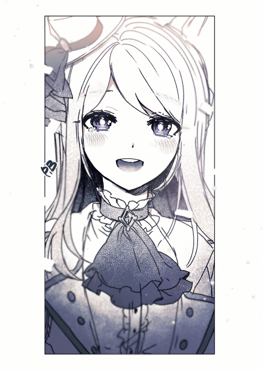 1girl, :d, animal_ears, ascot, blue_eyes, blush, center_frills, frills