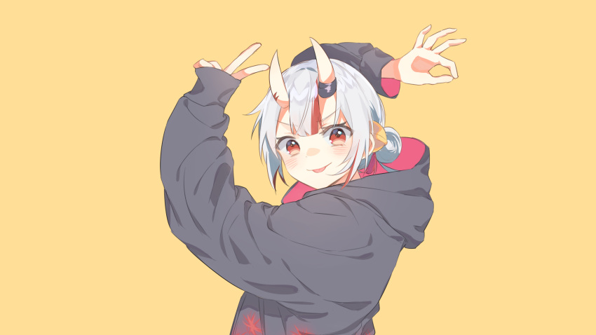 1girl, absurdres, arms_up, bell, blush, commentary_request, hair_bell, hair_bun