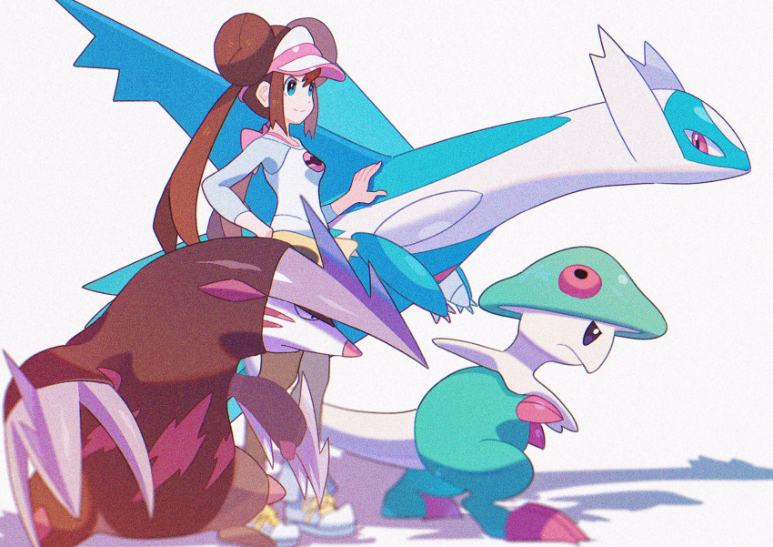 1girl, absurdres, bangs, blue_eyes, bow, breloom, brown_hair, closed_mouth