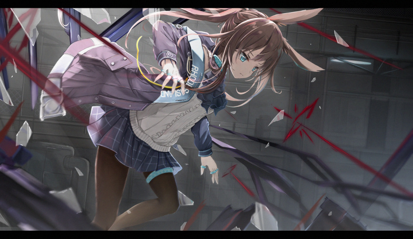 1girl, amiya_(arknights), animal_ears, arknights, bangs, black_jacket, blue_choker, blue_eyes