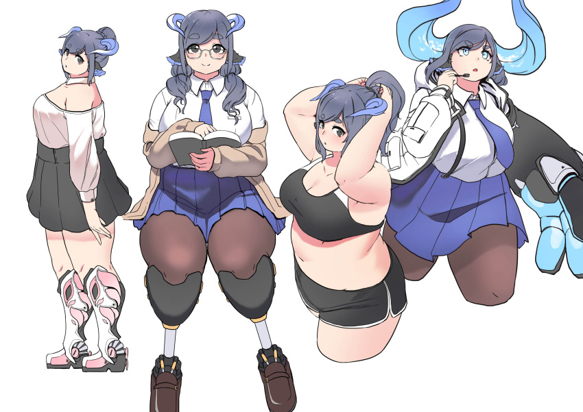 absurdres, animal_ears, bangs, black_skirt, blue_eyes, blue_skirt, book, breasts