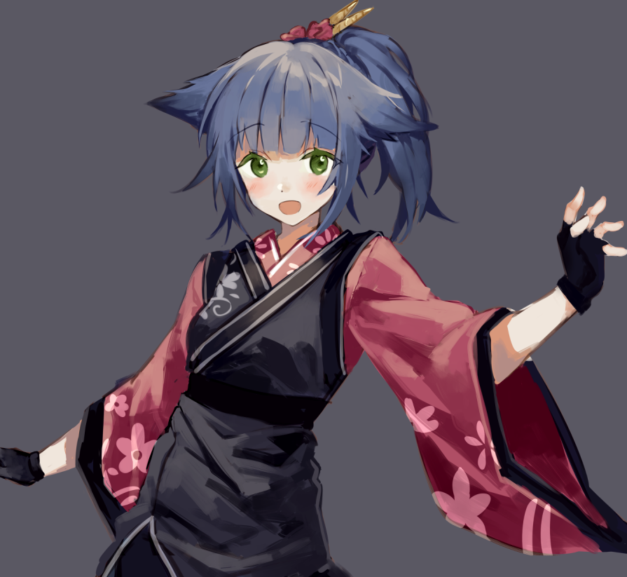 1girl, animal_ears, arknights, bangs, black_dress, blue_hair, blush, cat_ears