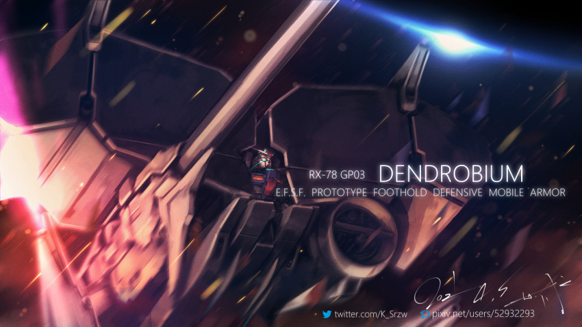 blue_eyes, character_name, dated, dendrobium_schema, flying, glowing, glowing_eyes, gundam, gundam_0083, gundam_gp-03_stamen, mecha, mobile_armor, mobile_suit, no_humans, science_fiction, serike_w, solo, space, v-fin, watermark, web_address