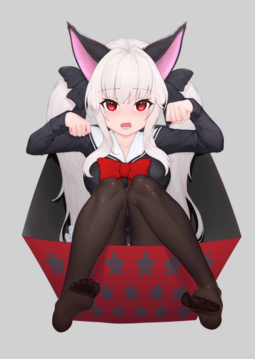 1girl, absurdres, animal_ears, black_legwear, blazer, box, cardboard_box, cardigan