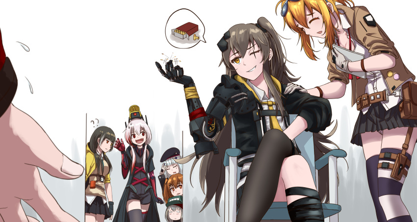 1other, 6+girls, ?, ??, absurdres, ammunition, android, black_hair
