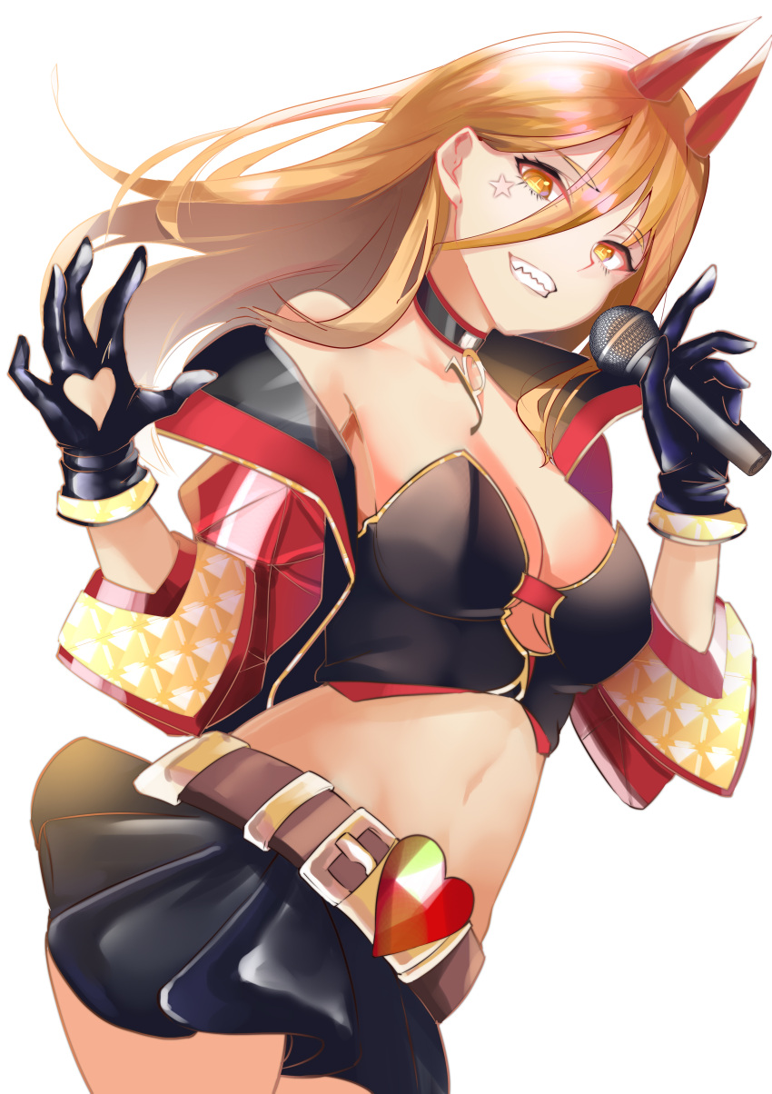 1girl, absurdres, alternate_costume, asuo, belt, black_gloves, black_skirt, blonde_hair