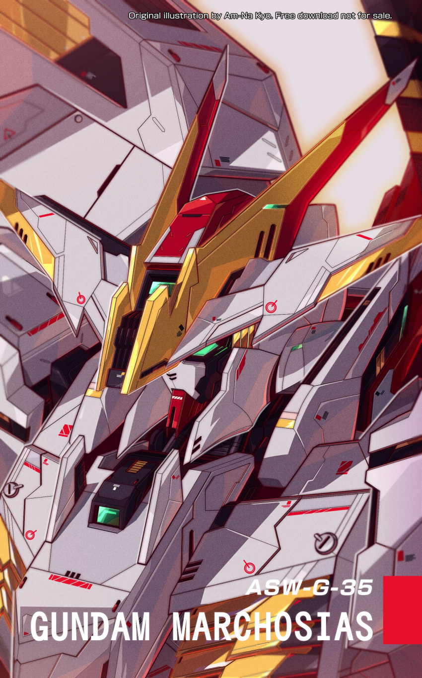 absurdres, artist_name, azzalea, close-up, from_side, green_eyes, gundam, gundam_marchosias