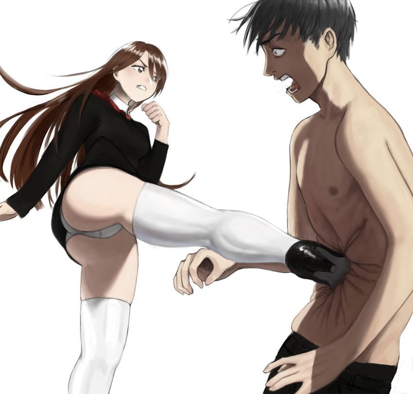 1boy, 1girl, agent_aika, aika_(series), ass, attack, azelweien, black_delmo