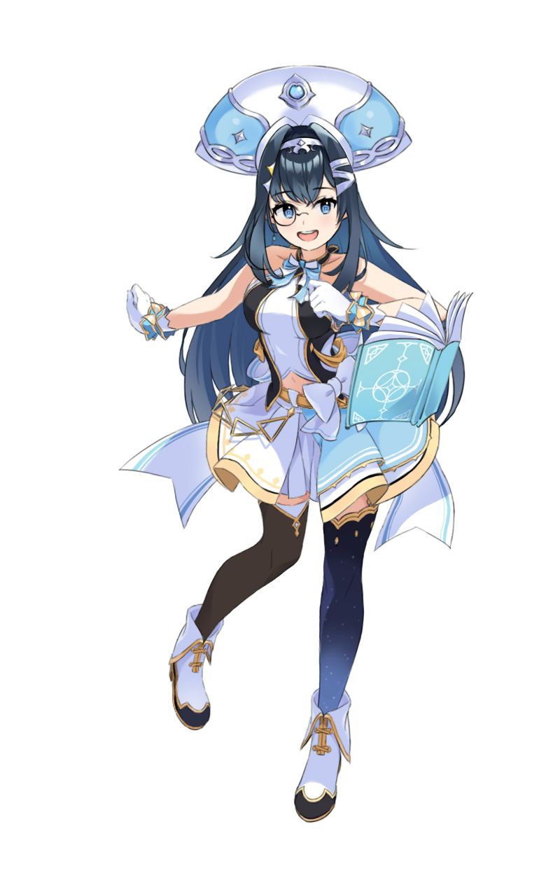 1girl, bangs, biqi_gu_qi_ku_bi, blue_eyes, blue_hair, blue_headwear, clothing_cutout, eyebrows_visible_through_hair