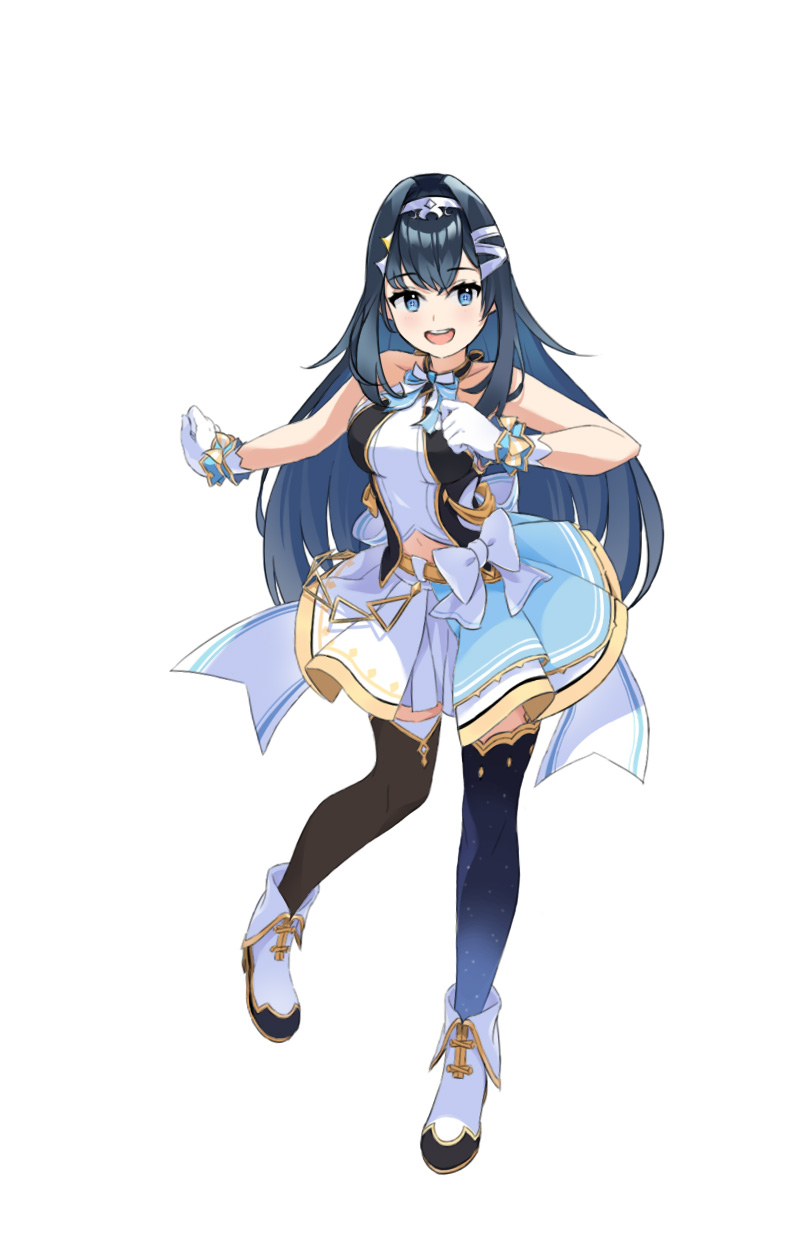 1girl, bangs, biqi_gu_qi_ku_bi, blue_eyes, blue_hair, clothing_cutout, eyebrows_visible_through_hair, gloves