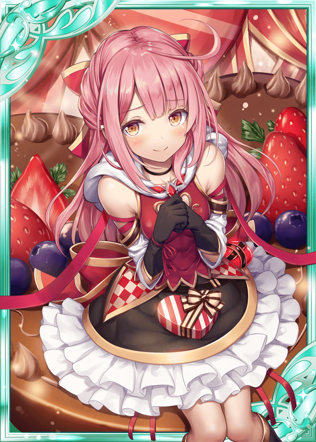 1girl, akkijin, arm_warmers, bare_shoulders, black_gloves, blueberry, box, breasts