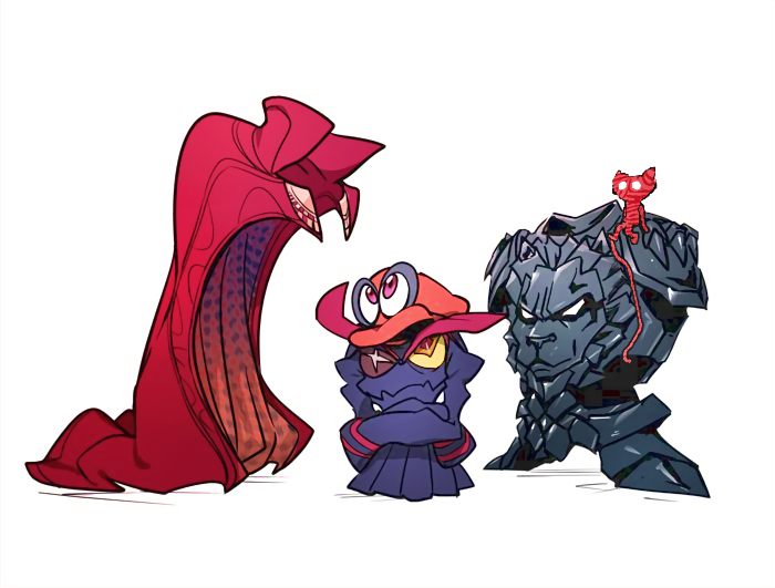2boys, armor, cape, cappy_(mario), character_request, crossover, doctor_strange_(series), gyosone