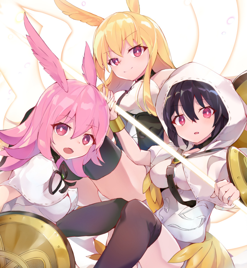 3girls, absurdres, black_hair, black_legwear, blonde_hair, breasts, coat, fate/grand_order