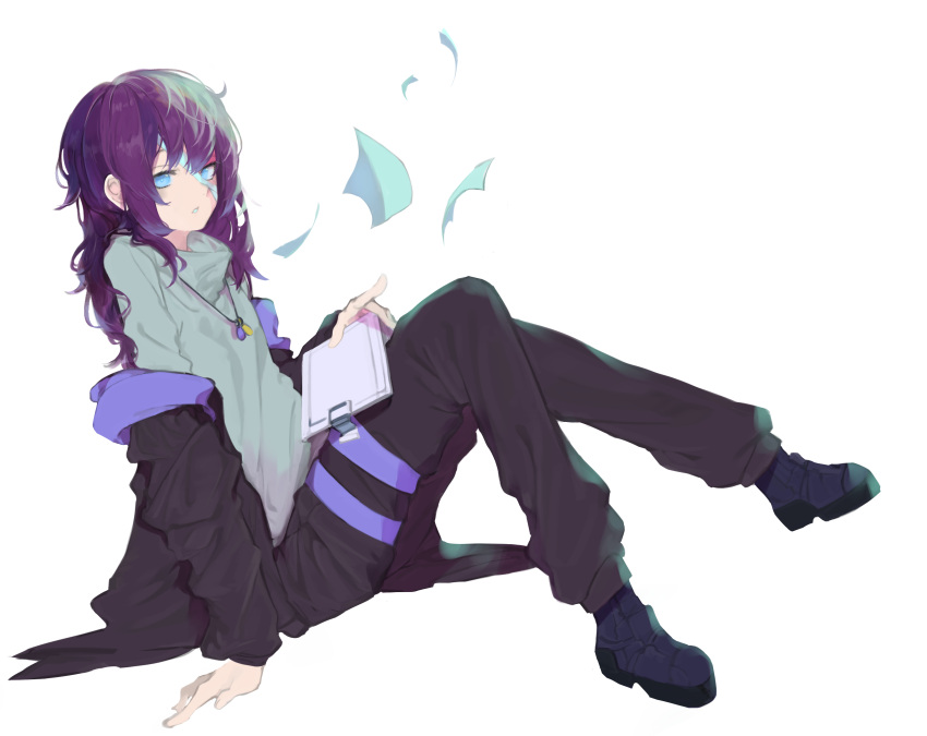 1boy, absurdres, black_jacket, blue_eyes, clipboard, commission, dokuro_deluxe, highres