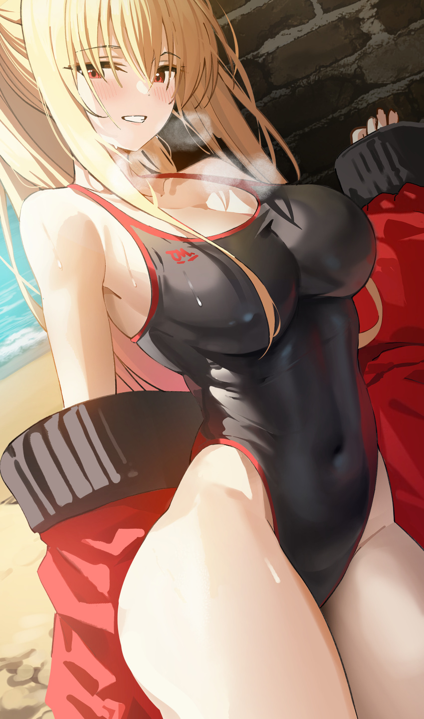 absurdres, beach, blonde_hair, breath, highres, jacket, k_pring, kaiser_(myeonggihusband)