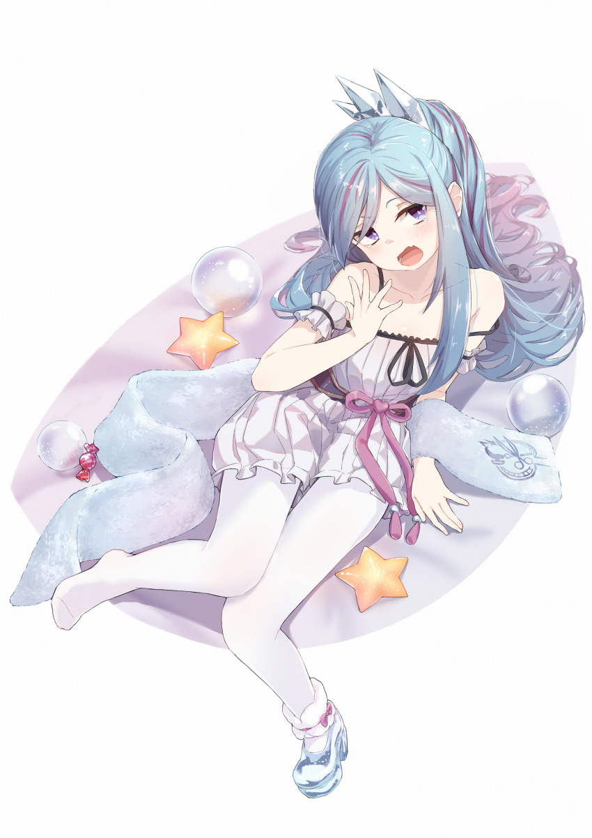 1girl, absurdres, bare_shoulders, blue_hair, dress, duel_monster, highres, long_hair