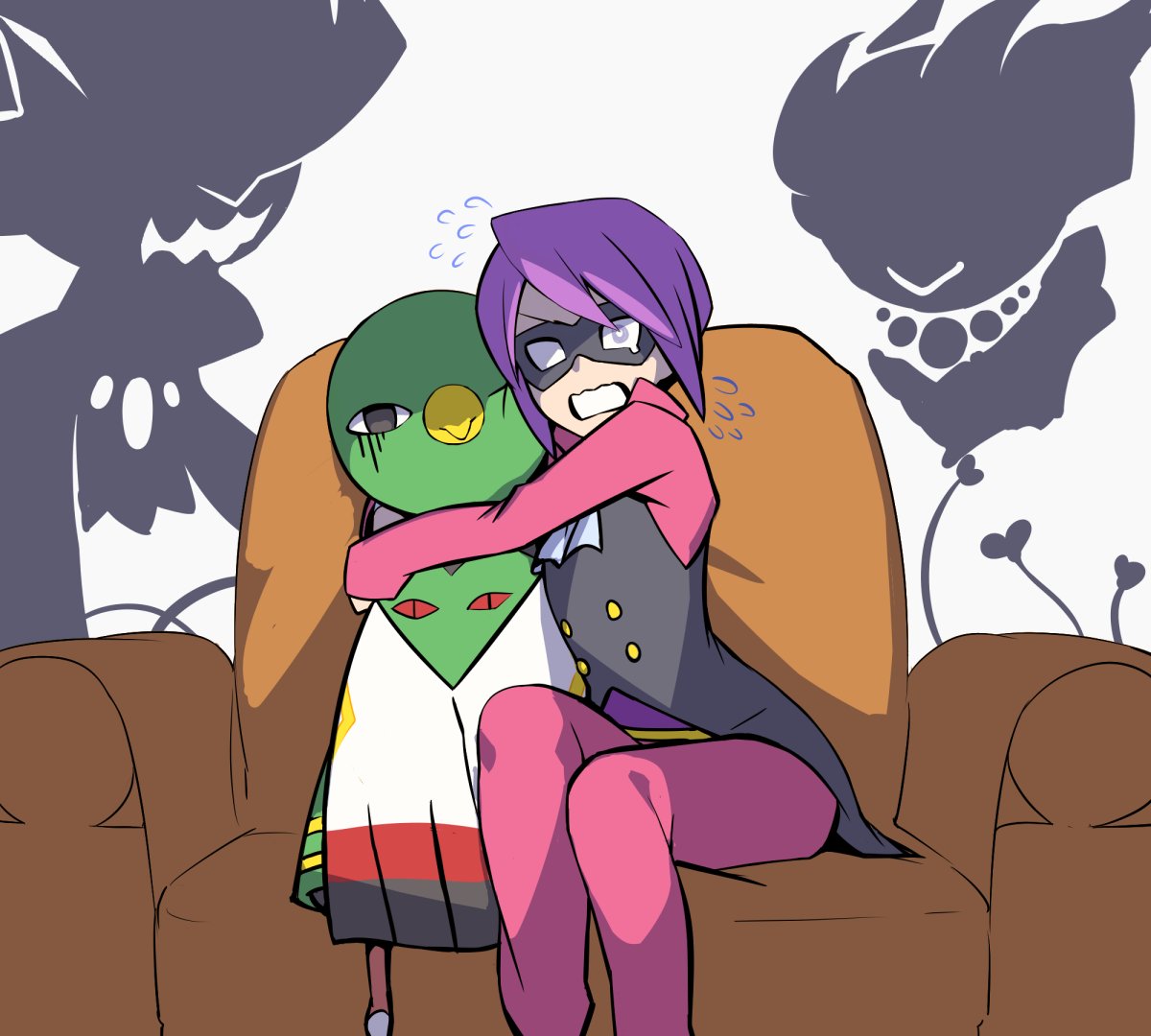 1boy, bangs, buttons, chair, domino_mask, elite_four, flying_sweatdrops, gen_2_pokemon