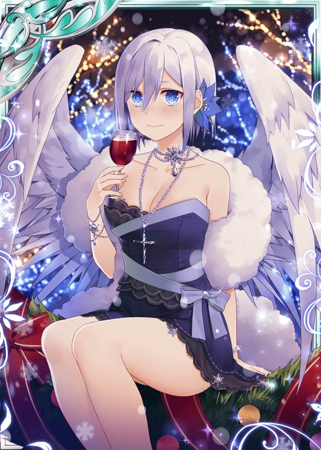 1girl, angel, angel_wings, black_dress, blue_eyes, breasts, collaboration, cross
