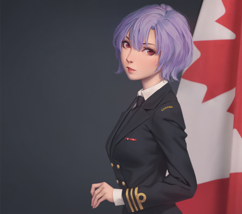 1girl, absurdres, azur_lane, black_jacket, collared_shirt, female, flag, formal