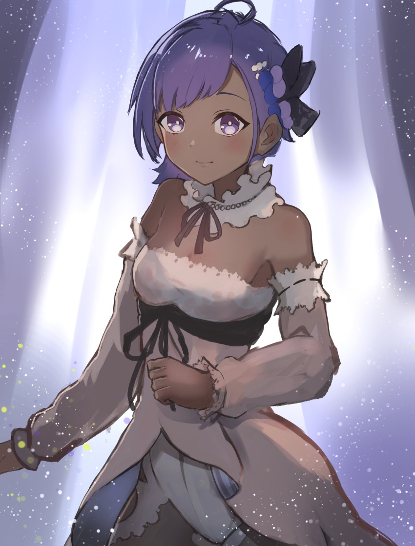 1girl, absurdres, alternate_costume, bangs, bare_shoulders, black_bow, blush, bow