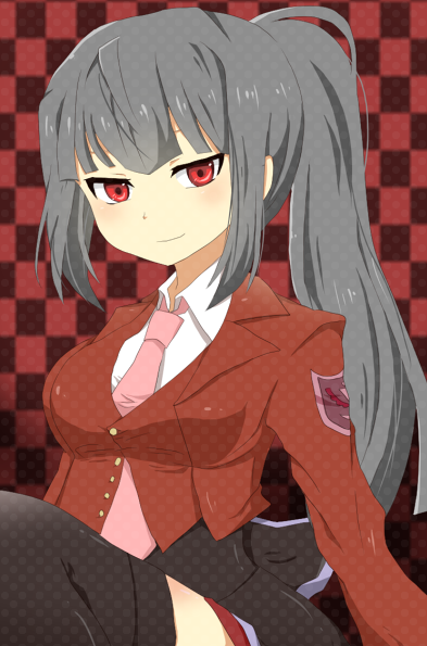 belphegor, black_hair, black_legwear, black_thighhighs, breasts, long_hair, lowres, necktie, ponytail, red_eyes, stakes_of_purgatory, thigh-highs, thighhighs, umineko_no_naku_koro_ni, yuzuki_chimari
