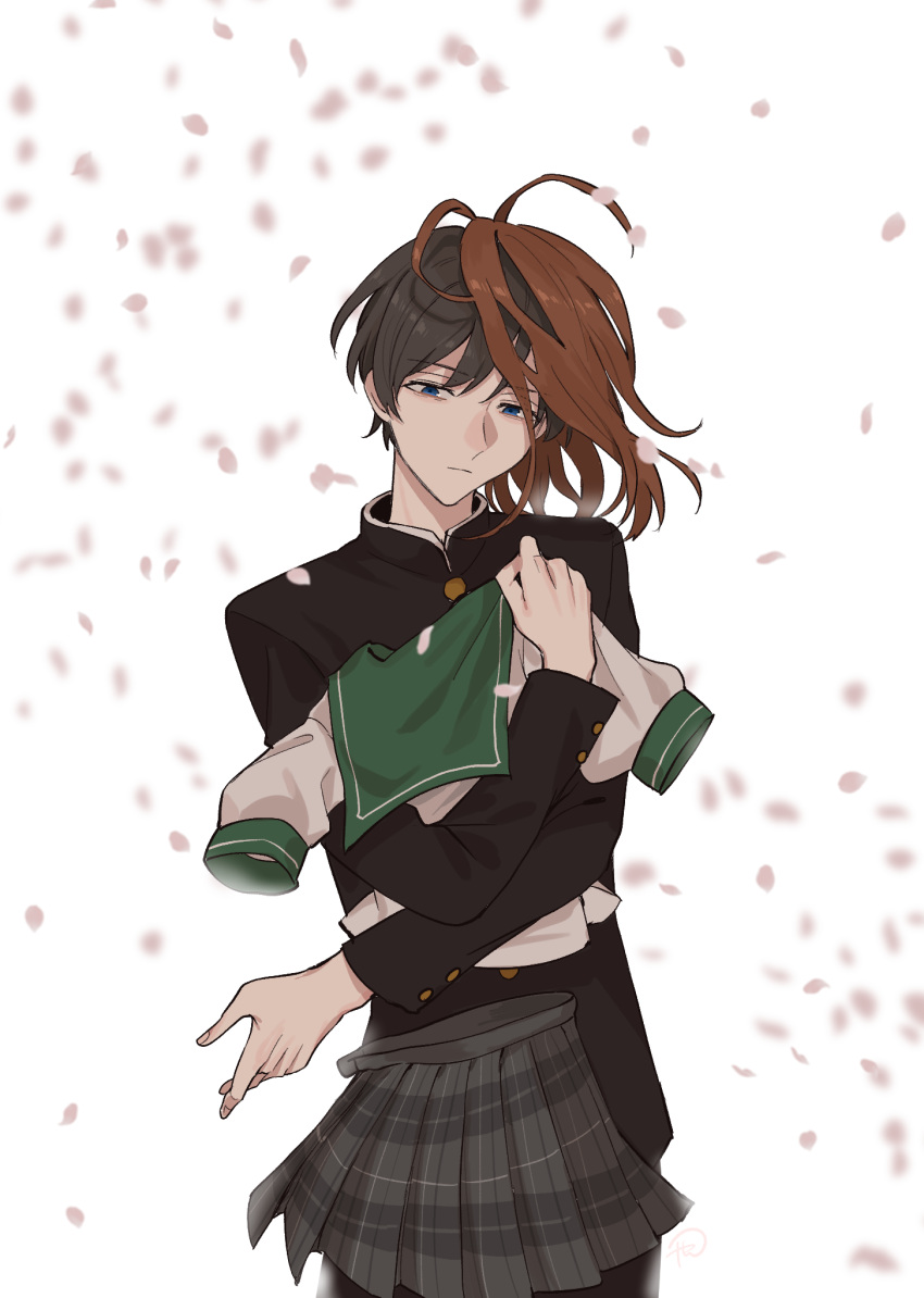 1boy, anzu_(ensemble_stars!), anzu_(ensemble_stars!)_(cosplay), black_hair, blue_eyes, closed_mouth, cosplay, ensemble_girls!