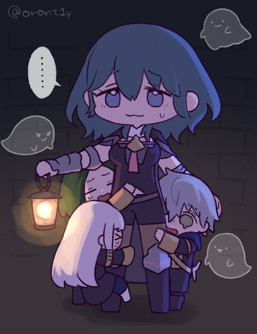 2boys, 2girls, :3, ashe_ubert, breasts, byleth_(fire_emblem), byleth_eisner_(female), chibi