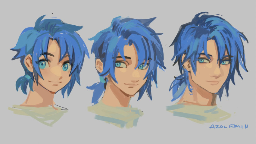 1boy, age_progression, artist_name, azolitmin, bangs, blue-haired_boy_(how_to_draw_manga), blue_eyes, blue_hair